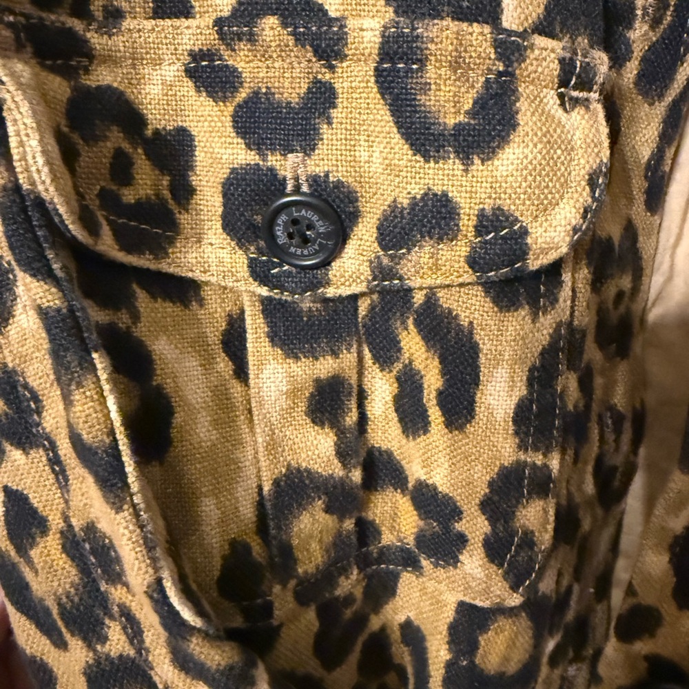 Lauren by Ralph Lauren Linen Leopard Print Button-Up Jacket size XL - Picture 2 of 11